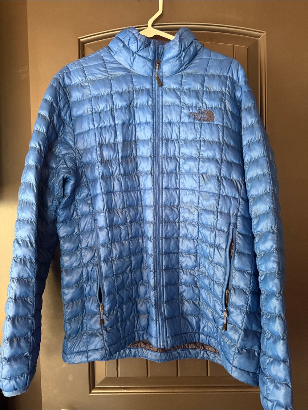 Men’s puffer, Northface coat jacket large blue zip